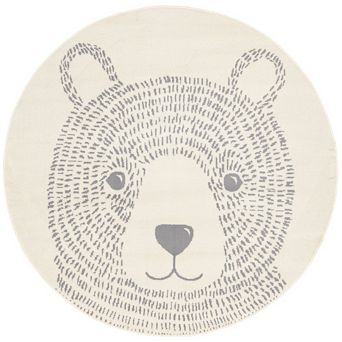 Functional Kids Grey White Teddy Bear Rug, 5'3" x 5'3" Round