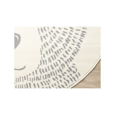 Functional Kids Grey White Teddy Bear Rug, 5'3" x 5'3" Round