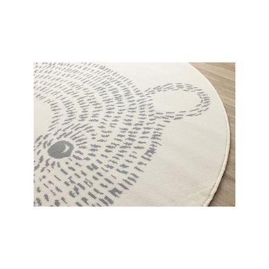 Functional Kids Grey White Teddy Bear Rug, 5'3" x 5'3" Round