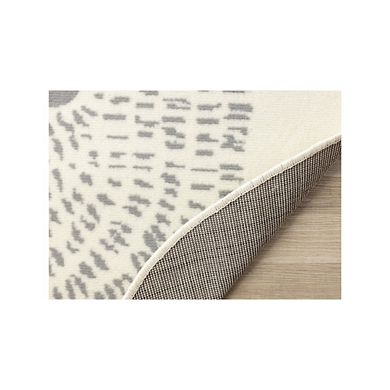 Functional Kids Grey White Teddy Bear Rug, 5'3" x 5'3" Round