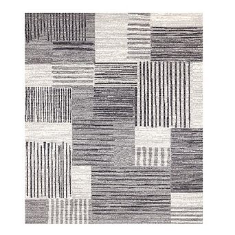 Functional Style White Grey Black Striped Rug