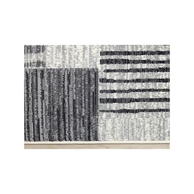 Functional Style White Grey Black Striped Rug