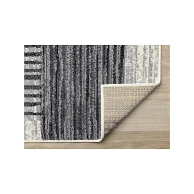 Functional Style White Grey Black Striped Rug