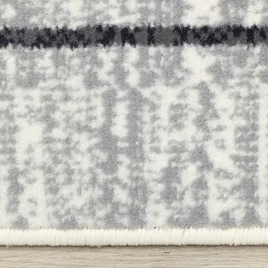 Functional Style White Grey Black Striped Rug