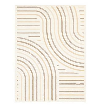Functional Style Cream Beige Curves Rug