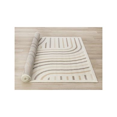 Functional Style Cream Beige Curves Rug