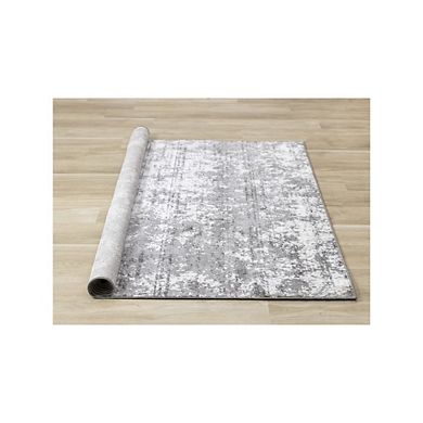 Washable Grey White Distressed Runner