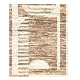 Functional Style Brown Beige Abstract Geometric Rug