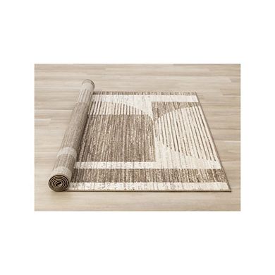 Functional Style Brown Beige Abstract Geometric Rug