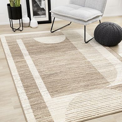 Functional Style Brown Beige Abstract Geometric Rug