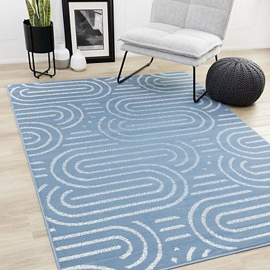 Functional Style Blue White Links Area Rug