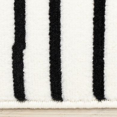 Functional Style Black White Geometric Area Rug