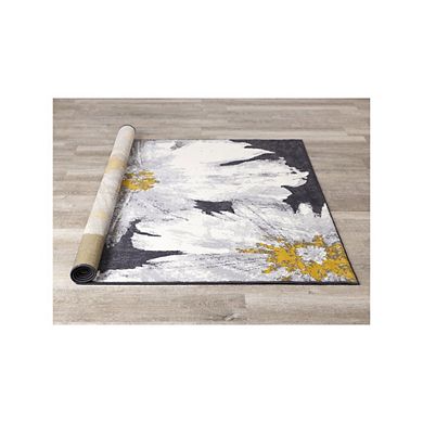 Functional Style Grey White Yellow Flower Area Rug, 4'7" x 6'7"