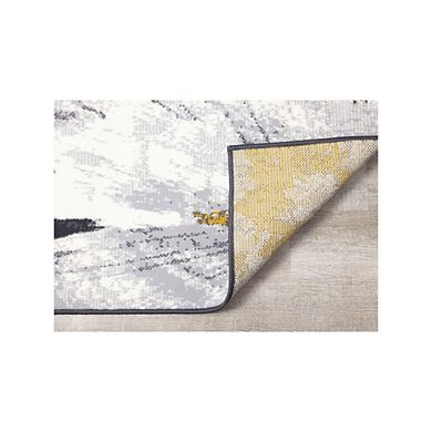 Functional Style Grey White Yellow Flower Area Rug, 4'7" x 6'7"