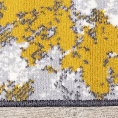 Functional Style Grey White Yellow Flower Area Rug, 4'7" x 6'7"