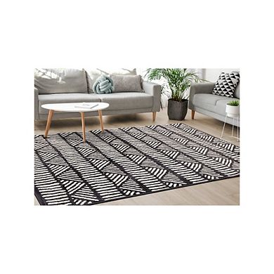 Functional Style Grey White Rug, 4'7" x 6'7"