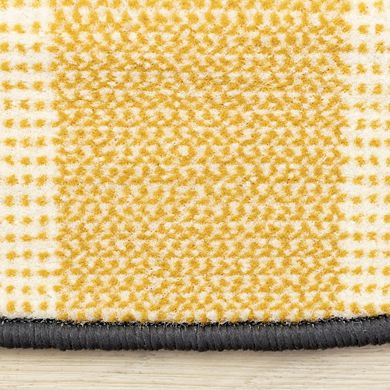 Functional Kids Black White Yellow Rocketship Rug, 5'3" x 5'3" Round