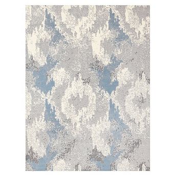 Functional Style Blue White Grey Abstract Rug, 4'7" x 6'7"