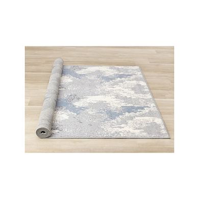 Functional Style Blue White Grey Abstract Rug, 4'7" x 6'7"