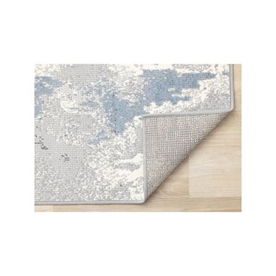Functional Style Blue White Grey Abstract Rug, 4'7" x 6'7"