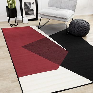 Functional Style Red Black White Geometric Rug