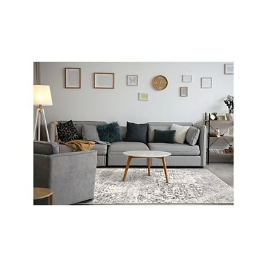 Functional Style Grey White Elegant Shapes Rug, 4'7" x 6'7"