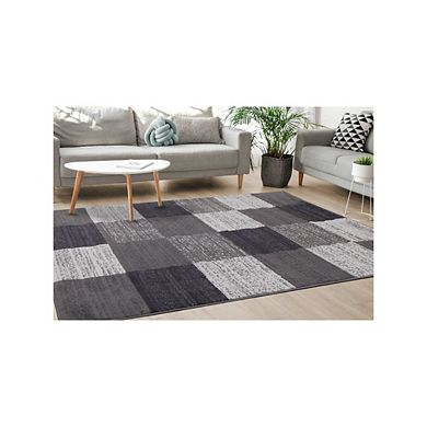 Functional Style Grey Squares Rug, 4'7" x 6'7"