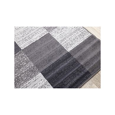 Functional Style Grey Squares Rug, 4'7" x 6'7"