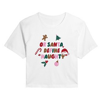 Juniors' Ok Santa, Define "Naughty" Cropped Christmas Graphic Tee