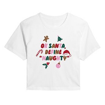Juniors' Ok Santa, Define "Naughty" Cropped Christmas Graphic Tee