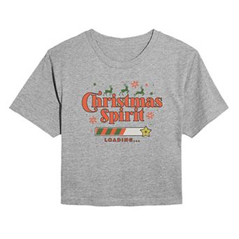 Juniors' Christmas Spirit Loading Cropped Christmas Graphic Tee