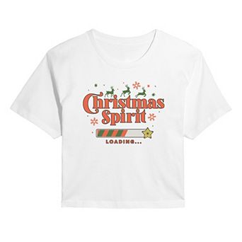 Juniors' Christmas Spirit Loading Cropped Christmas Graphic Tee