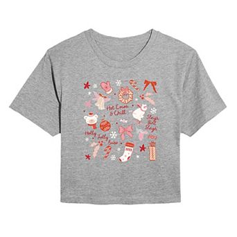 Juniors' Coquette Christmas Graphic Cropped Christmas Graphic Tee