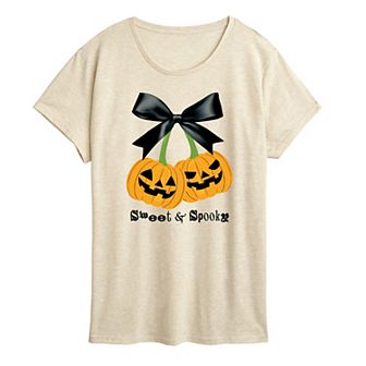 Women's Sweet & Spooky Cherry Pumpkins Halloween Graphic Tee