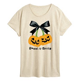 Women's Sweet & Spooky Cherry Pumpkins Halloween Graphic Tee
