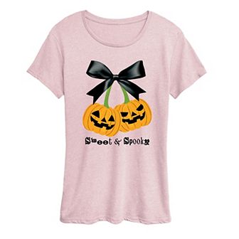 Women's Sweet & Spooky Cherry Pumpkins Halloween Graphic Tee