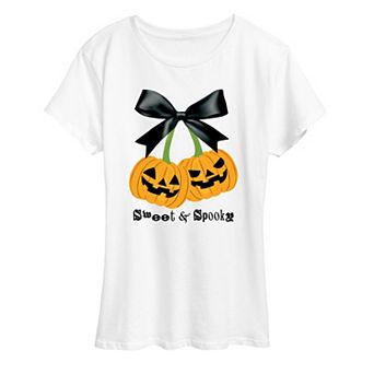 Women's Sweet & Spooky Cherry Pumpkins Halloween Graphic Tee