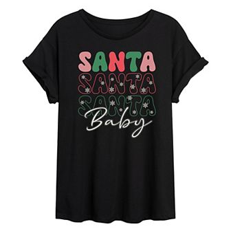 Juniors' Santa Baby Oversized Christmas Graphic Tee