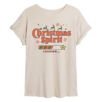 Juniors' Christmas Spirit Loading Oversized Christmas Graphic Tee