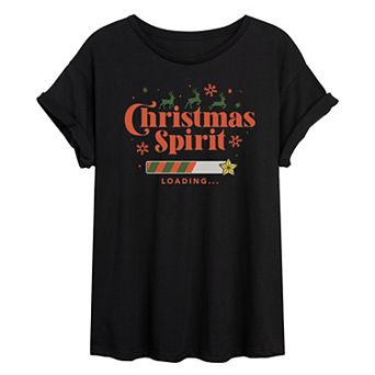 Juniors' Christmas Spirit Loading Oversized Christmas Graphic Tee