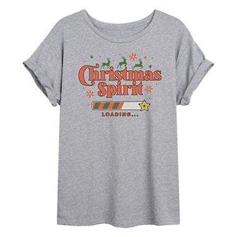 Juniors' Christmas Spirit Loading Oversized Christmas Graphic Tee