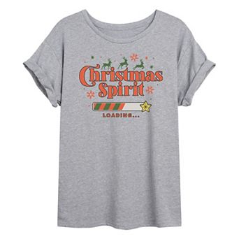 Juniors' Christmas Spirit Loading Oversized Christmas Graphic Tee