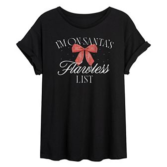 Juniors' I'm On Santa's Flawless List Oversized Christmas Graphic Tee