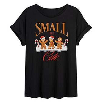 Juniors' Gingerbread Man Oversized Christmas Graphic Tee