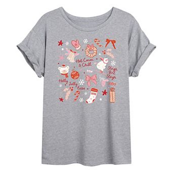 Juniors' Coquette Oversized Christmas Graphic Tee