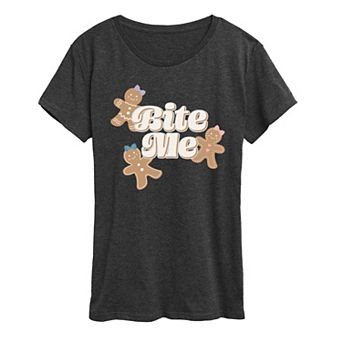 Women's Bite Me Gingerbread Cookies Christmas Graphic Tee
