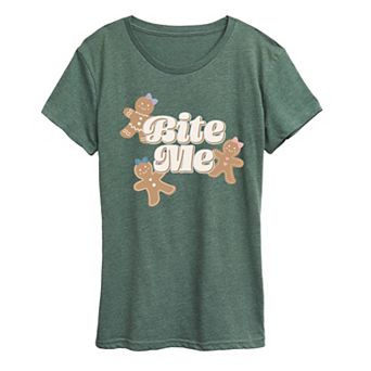 Women's Bite Me Gingerbread Cookies Christmas Graphic Tee