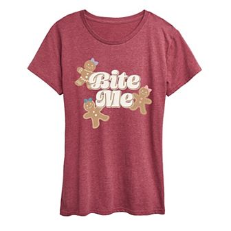 Women's Bite Me Gingerbread Cookies Christmas Graphic Tee