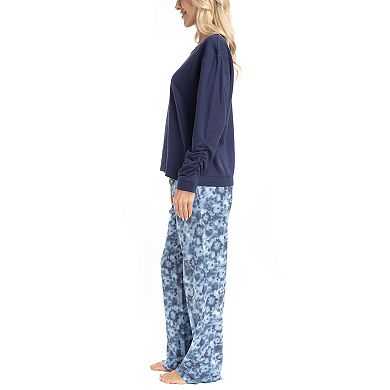 Women's MUK LUKS Long Sleeve Pajama Top & Pajama Open Leg Pants Set