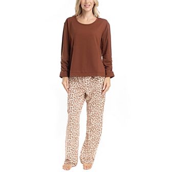 Women's MUK LUKS Long Sleeve Pajama Top & Pajama Open Leg Pants Set